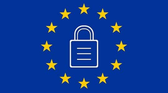 An image of the European Union flag design with a lock in the middle, representing GDPR.