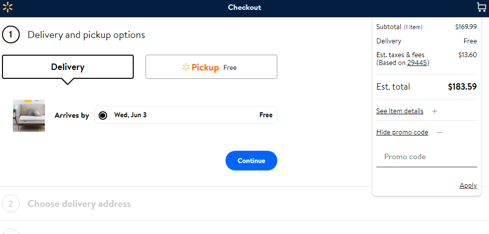 Image of a promo code field in the Walmart.com checkout process as an example of clickless tracking attribution.