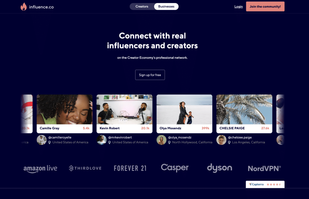 On influence.co, advertisers can search for potential affiliate influencer partners using advanced filters and tools.